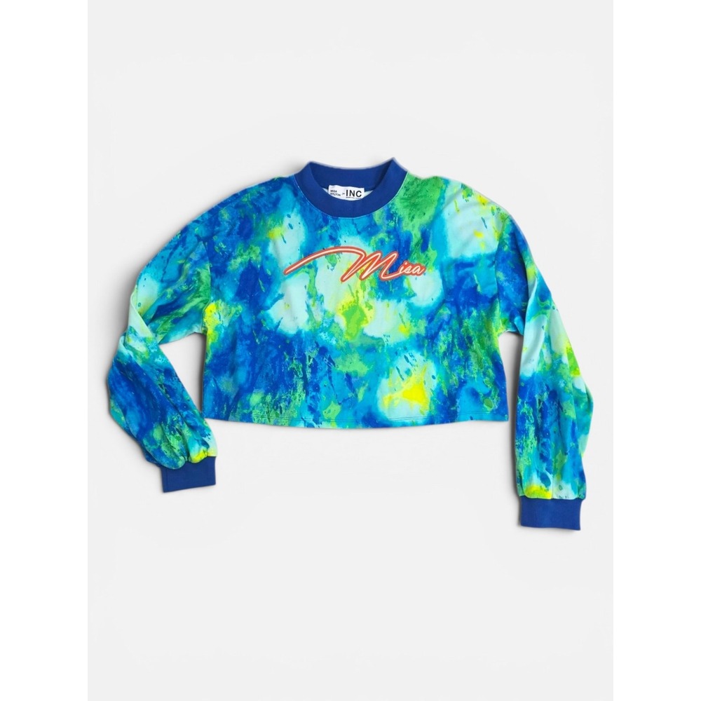 INC X Misa Hylton NWT Blue And Green Nomi Tie Dye Cropped Sweatshirt
